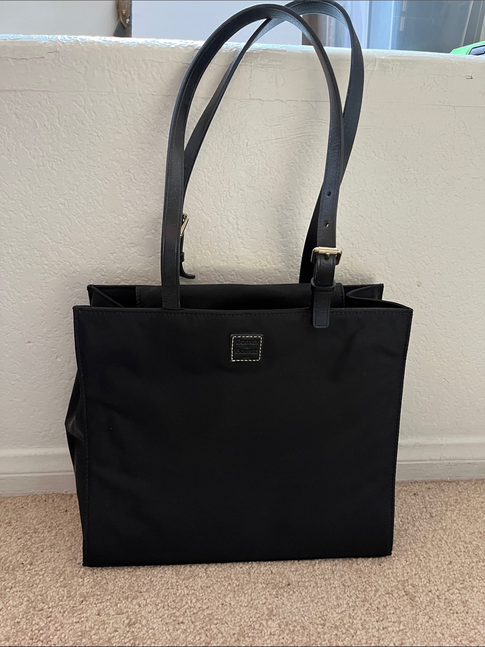 Dooney & Bourke Black Nylon Tote with Contrast Stitching